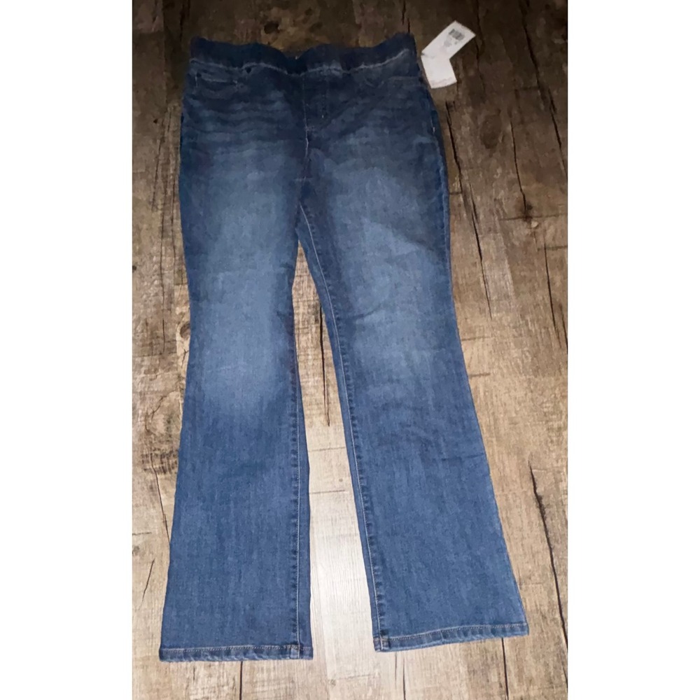 Kim Rogers Tummy Control Pull On Jeans Womens 12 Average Herrin Wash Blue Denim